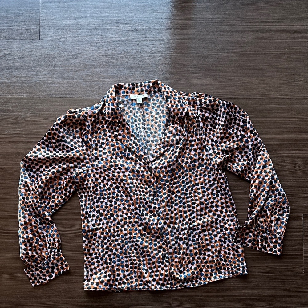 Topshop Blue and Tan Polka Dot Blouse